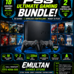 PS3 Ultimate Gaming Bundle – 18 Pre-Loaded Games + 2 Wireless Controllers | 320GB HDD Ready to Play Console | EMULTAN Games Store
