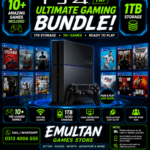 PlayStation 4 PS4 FAT 1TB Console Bundle – 10+ Pre-Loaded Games | Ready to Play Offline Gaming System | EMULTAN Games Store