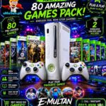XBOX 360 (FAT) 320GB 2 WIRELESS CONTROLLERS 80 GAMES OFFLINE